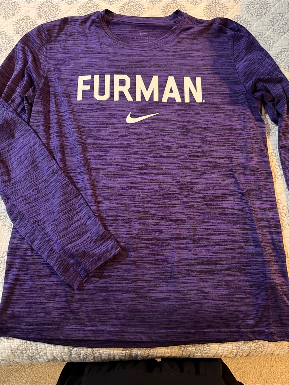 Nike Purple Heathered Long Sleeve Tee with FURMAN Logo